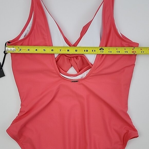 DKNY Women's Peek-a-Boo Twist One-Piece Swimsuit Coral Pink Scoop Back Size 16 - Picture 13 of 15